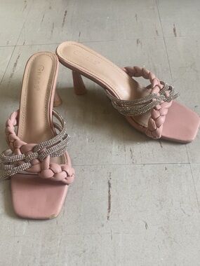 Women’s Pink Braided Rhinestone Slide Heels